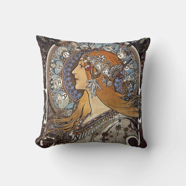 Almofada Plume Zodiac Mulher de Alphonse Mucha - Art Nouvea (Frente)