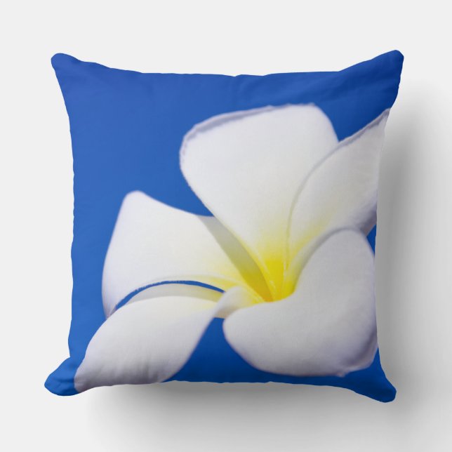 Almofada Plumeria tropical branco bonito e céu azul (Frente)