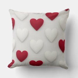 Almofada Plush Red & White Hearts Cotton Throw Pillow