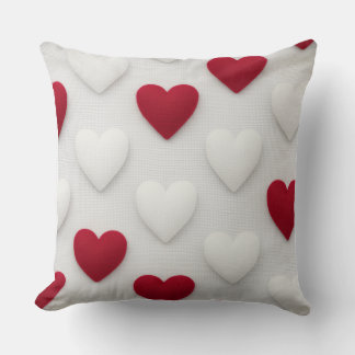Almofada Plush Red & White Hearts Cotton Throw Pillow