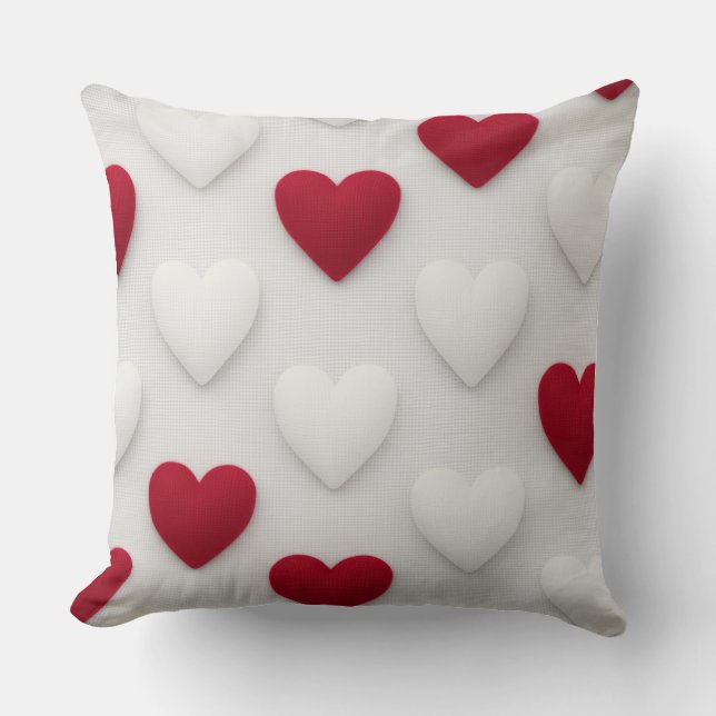 Almofada Plush Red & White Hearts Cotton Throw Pillow (Frente)