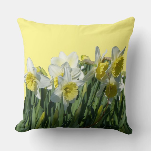 Almofada Pó de Daffodils Amarelo Branco. Travesseiro decora (Frente)
