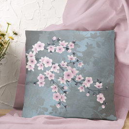 Almofada Pó Floral de Cerejeira Rosa Empoeirado Azul Empoei