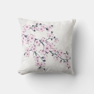 Almofada Poeira Floral Rosa Empoeirado Branco Flor de Cerej