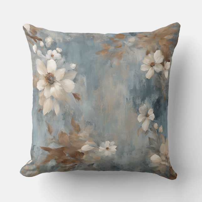Almofada Poeira Rústica Azul Marrom Creme Floral Casa de Ca (Frente)
