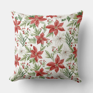 Almofada Poinsettia de Natal em Vermelho e Branco 