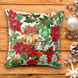 Almofada Poinsettia Dourada Floral Padrões de Natal