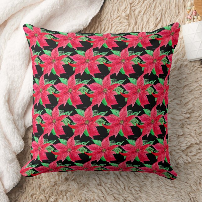 Almofada Poinsettia Red Floral Fllower (Cobertor)