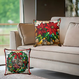 Almofada Poinsettias Plantadas Vidro Manchado Falso