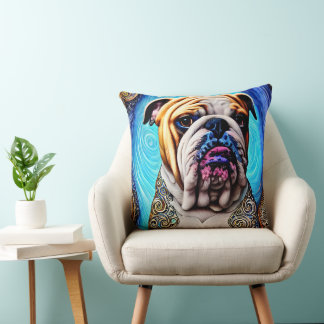 Almofada Pointilismo de Onda Azul-Bulldog Luminoso