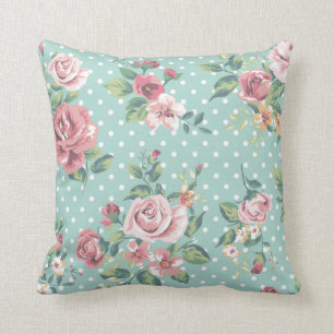 Almofada Polca cor-de-rosa branca da cerceta floral do