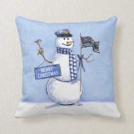 Almofada Policial Fino Blue Line Flag Feliz Natal Snowman
