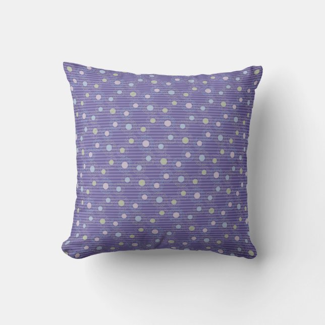 Almofada Polkadots de púrpura e Pastel (Frente)