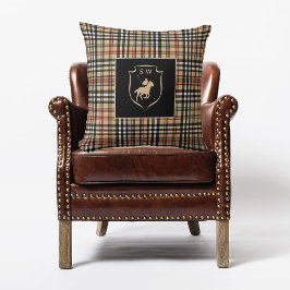 Almofada Polo Xadrez Tartan Clássico Monogramado Marrom Moc