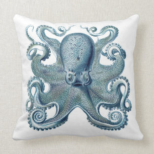 Almofada Polvo azul no travesseiro decorativo branco,