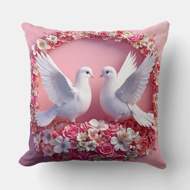 Almofada Pombas Brancas Casamento Pássaros do Amor Romântic (Frente)