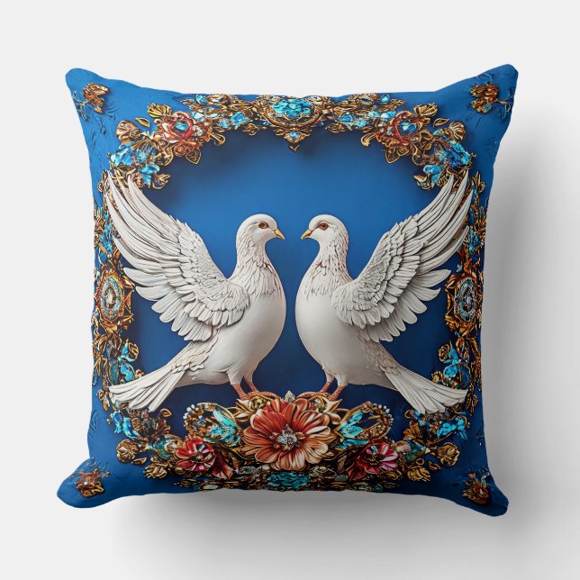 Almofada Pombas de casamento Flores Pássaros de casamento (Frente)