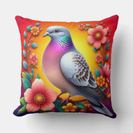 Almofada Pombo Colorido Cercado por Flores Vibrantes