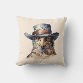 Almofada Pombo engraçado vestindo um chapéu de cowboy, aqua