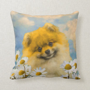 Almofada Pomeranian nas margaridas que pintam - arte