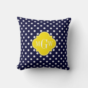 Almofada Ponto Brancos da Marinha Amarelo Quatrefoil 3 Mono