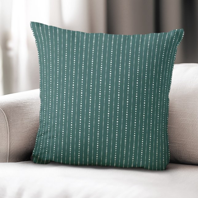 Almofada Ponto cômodo tira branco pinho verde (Cute dot stripes white pine green throw pillow)
