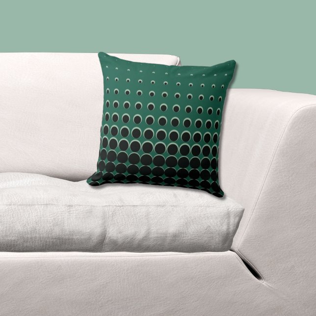 Almofada Pontos Crescentes Verde e Preto Modernos (Green and Black Pillow, Halftone Pattern)
