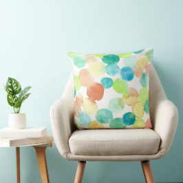 Almofada Pontos de Aquarela abstrato em Teal e Laranja