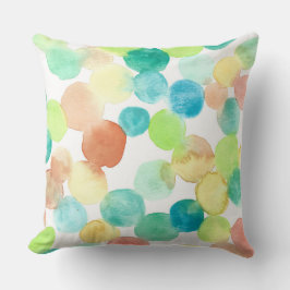 Almofada Pontos de Aquarela abstrato em Teal e Laranja