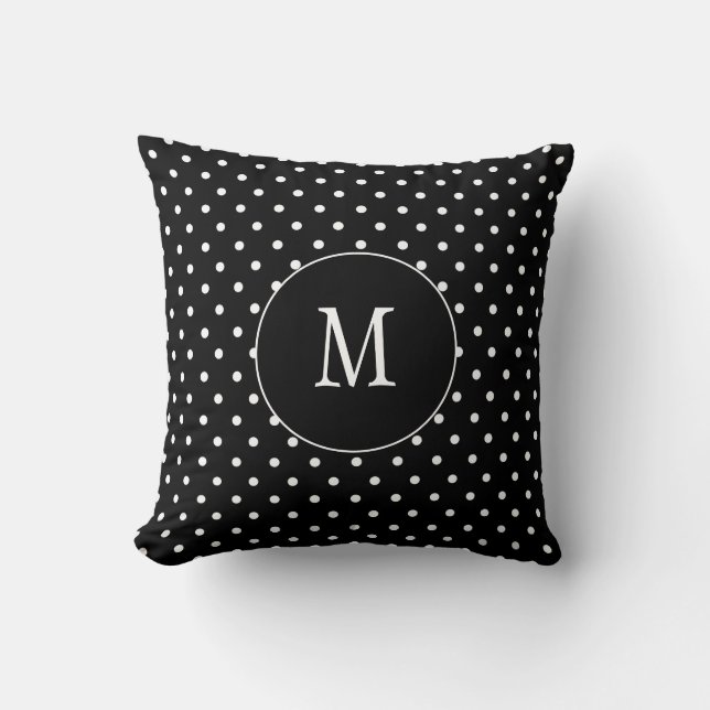Almofada Pontos de Bolinhas Monograma Preto e Branco (Frente)