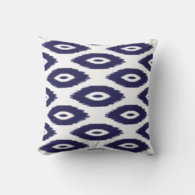 Almofada Pontos de Ikat Tribal Azul e Branco do marinho (Frente)