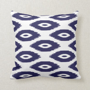 Almofada Pontos de Ikat Tribal Azul e Branco do marinho