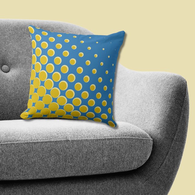 Almofada Pontos de Meia-Tonalidade Azul Amarelo Geométrico (Geometric Yellow Blue Halftone Dots Throw Pillow)