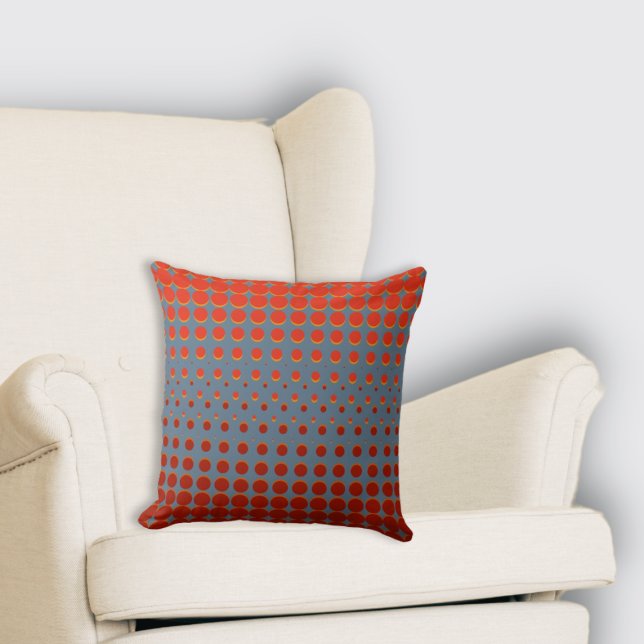 Almofada Pontos de meia-tonalidade na moda Azul e Vermelho (Stylish Blue and Red Halftone Dots Throw Pillow)