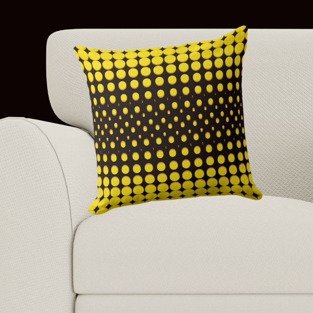 Almofada Pontos de meia tonalidade preto e amarelo modernos (Modern Black and Yellow Halftone Dots Throw Pillow)