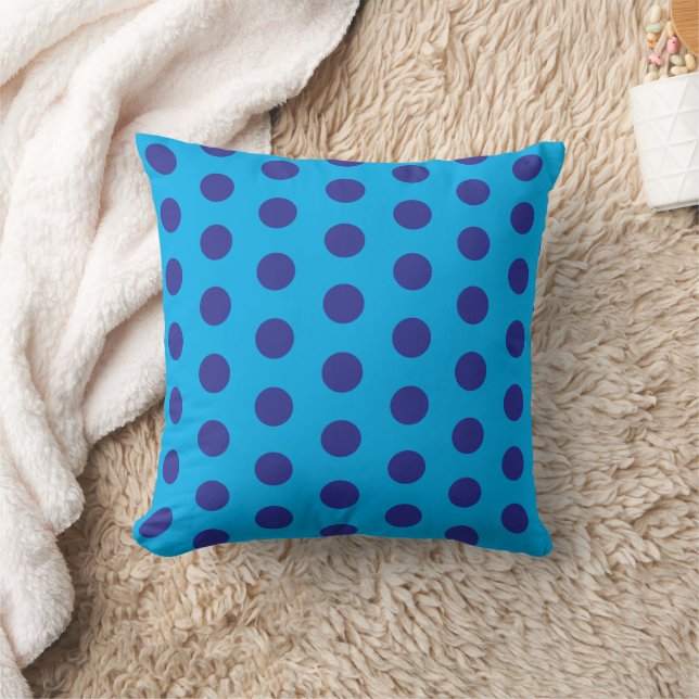 Almofada Pontos Polka Azuis sobre Azul  (Cobertor)