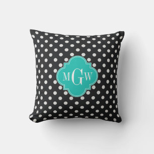 Almofada Pontos Polka Preto Branco Azul Turquesa Quatrefoil