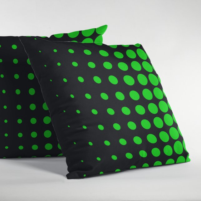 Almofada Pontos progressivos de preto e Verde limão (Black and Green Half Tone Dots Pillow)