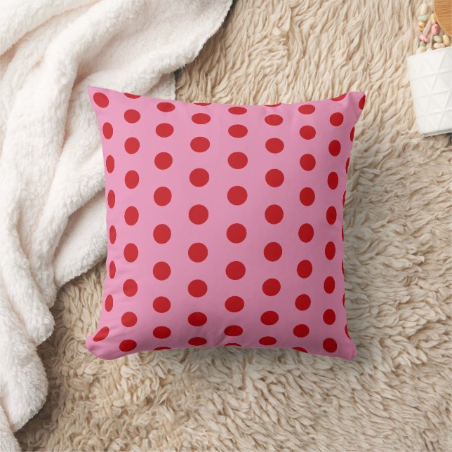 Almofada Pontos Vermelhos Polka em Rosa (Cobertor)