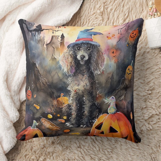 Almofada Poodle Halloween Com Pumpkins Assustado (Cobertor)