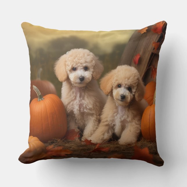 Almofada Poodle Puppy Autumn Delight Pumpkin (Frente)