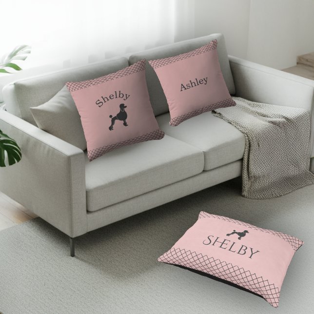 Almofada Poodle Rosa Pastel Personalizado Combinado (Criador carregado)