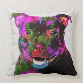 Almofada Pop art colorido de Staffordshire Terrier