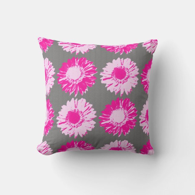 Almofada Pop Art Daisies - Cor-de-rosa e Cinza da Fuchsia (Frente)