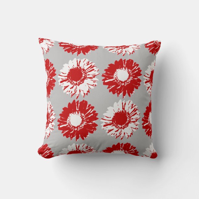 Almofada Pop Art Daisies - Vermelho, Branco e Cinzas (Frente)