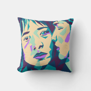 Almofada Pop Art   Verde Azul e Ciano   Duas mulheres