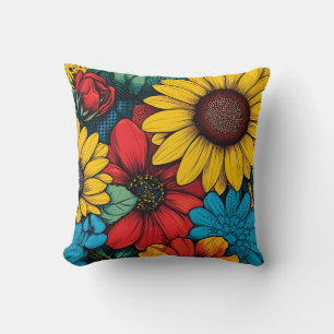 Almofada Pop de-arte vibrante Design Floral com girassóis