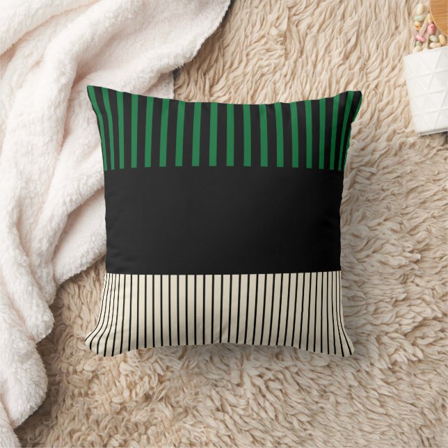 Almofada Pop de faixas de cor - verde, creme e preto (Cobertor)