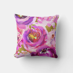 Almofada Pop do chique floral na moda moderno Dourado roxo