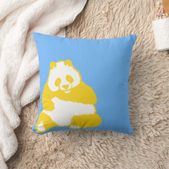 Almofada Pop Yellow Panda Sky Blue Travesseiro decorativo (Cobertor)